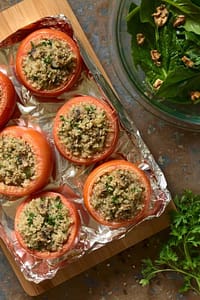 Vegan Baked Tomato with Quinoa and Mushroom