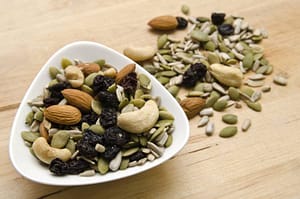 mix of nuts, seeds, and dried fruits