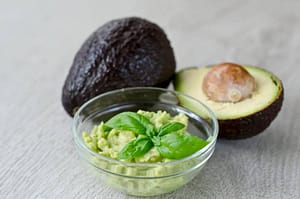 Avocado dip with basil and fresh avocado