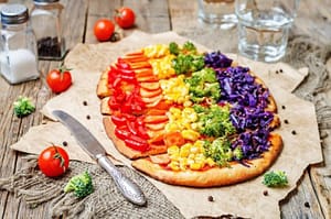 Vegan Rainbow Vegetable Pizza