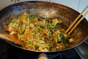 dry frying in a wok