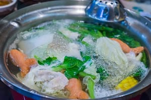 mixed vegetables in the boiling pot