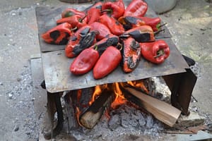 Traditional way of roasting red peppers