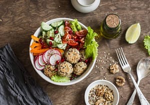 Vegan Baked Quinoa "Meatball" and Green Salad