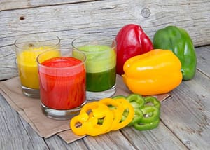 Tri-colored capsicum smoothies! Yum!