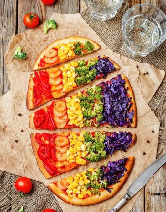 Vegan Rainbow Vegetable Pizza