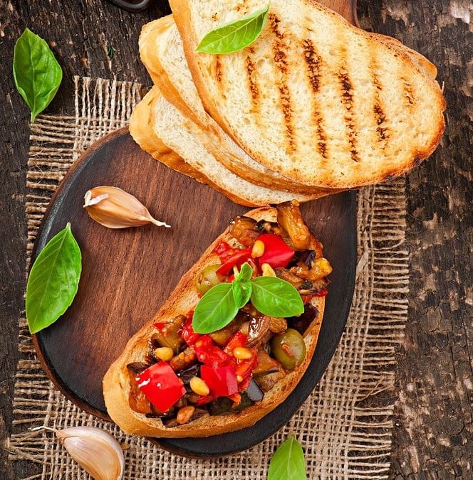 Eggplant Caponata on Bruschetta