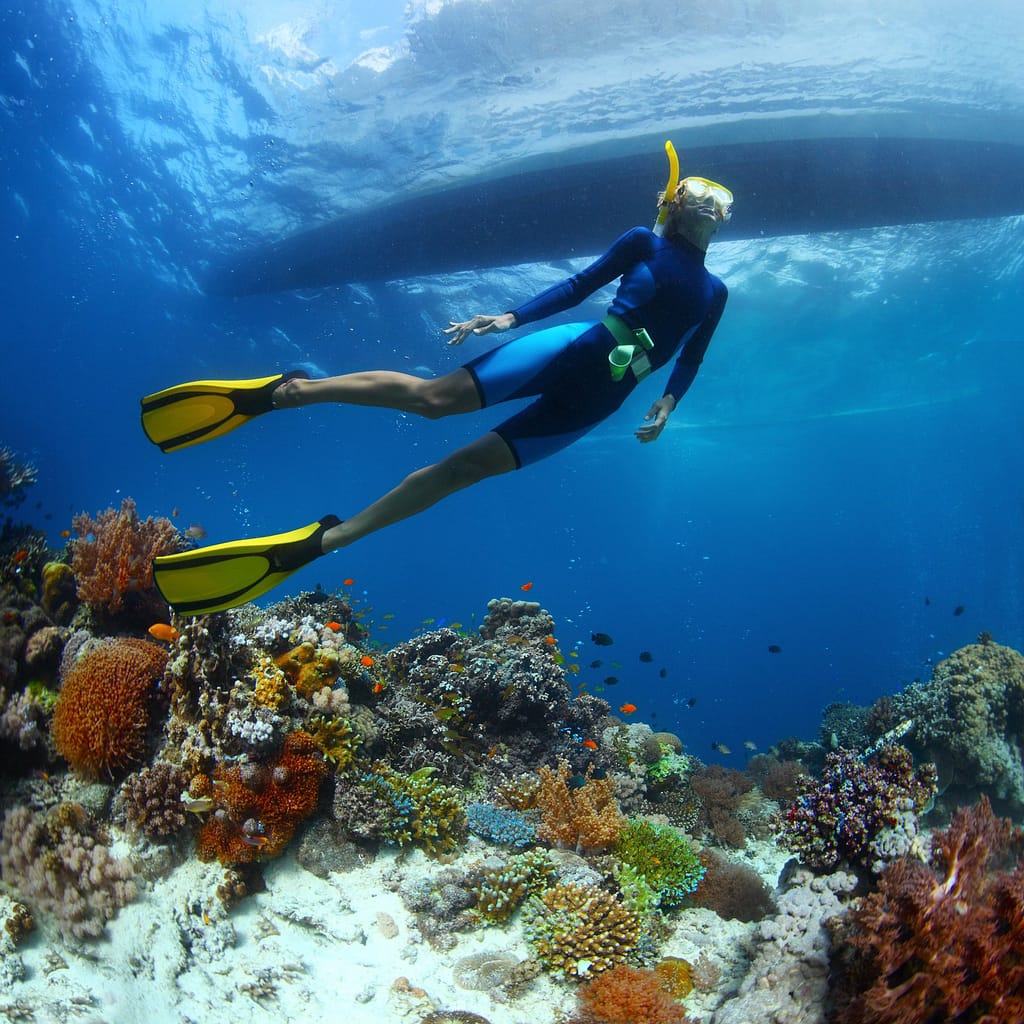 Snorkeling underwater in the open sea