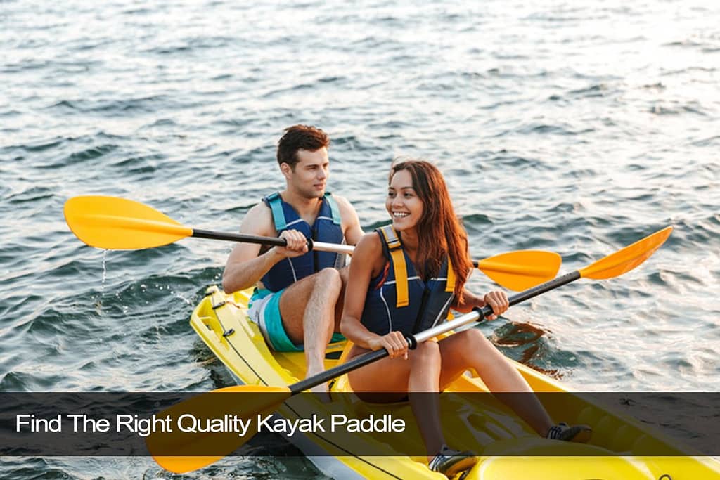 Happy couple in vest kayaking