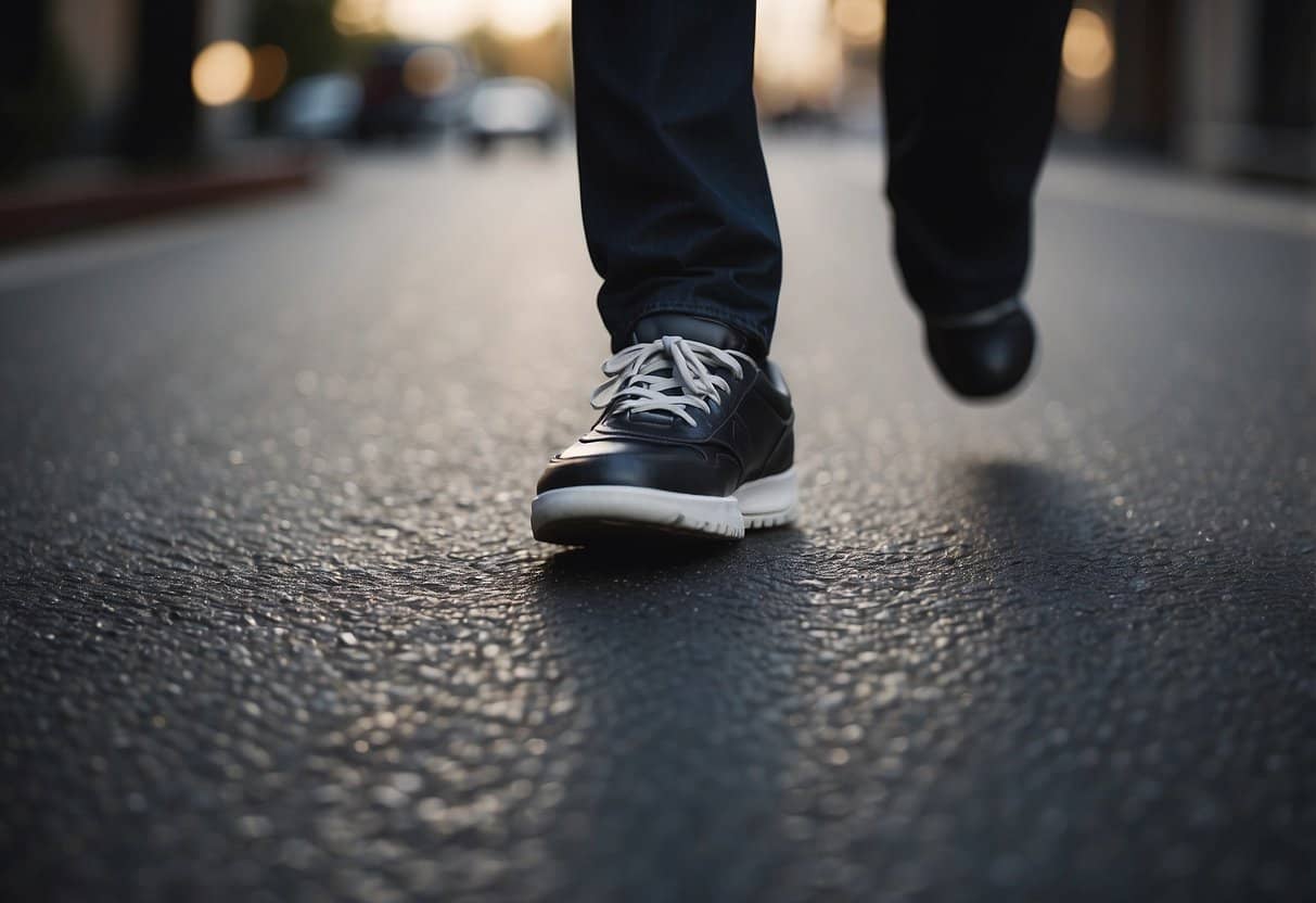 A person struggling to walk with flat feet, feeling discomfort and pain. They are limited in their mobility and unable to participate in certain activities