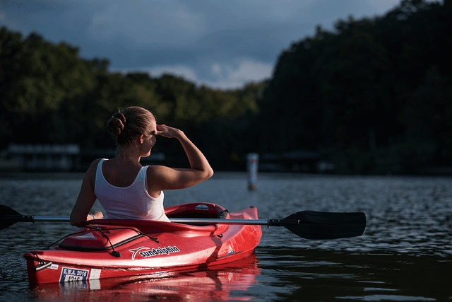 woman, kayaking, boat