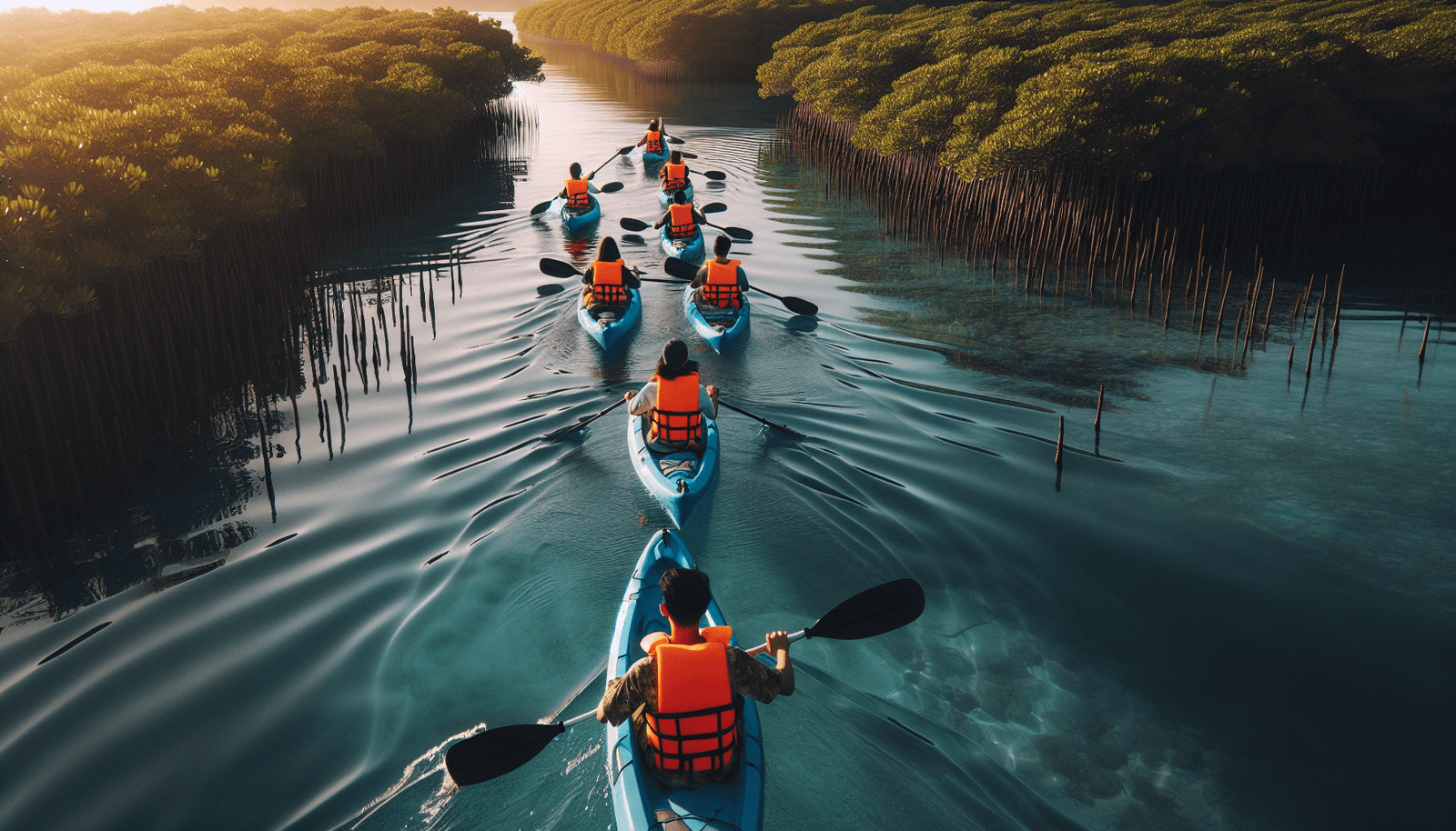 Responsible kayakers observing the mangrove ecosystem from a distance